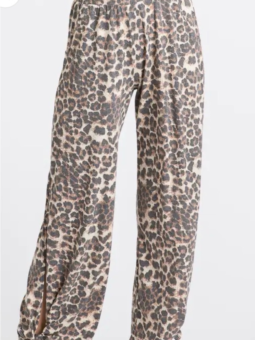 Leopard Print Lightweight Split Side Ankle Tie Pants
